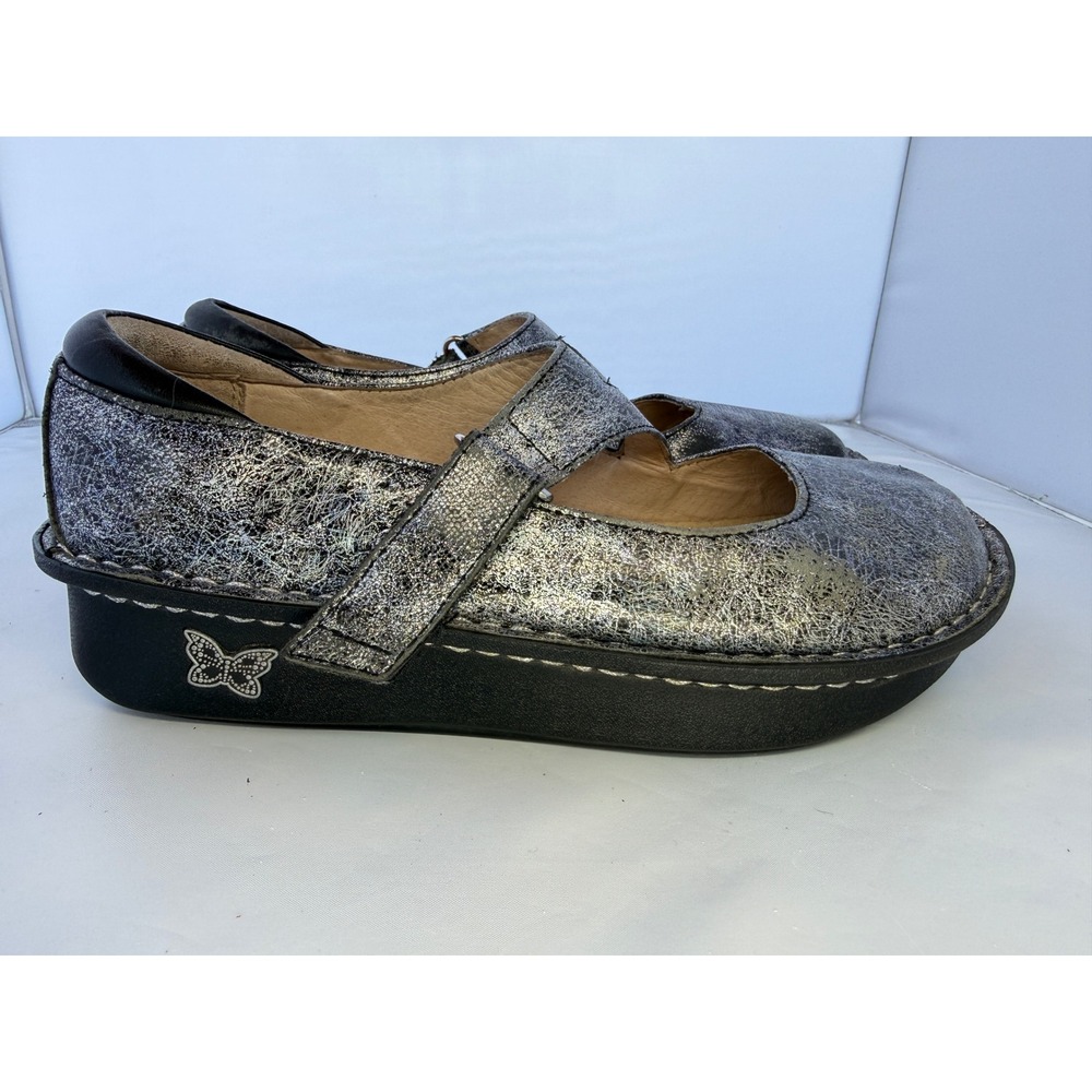 Alegria Dayna Silver Metallic Cracked Leather Mary Jane Shoes DAY-735 Size 38
